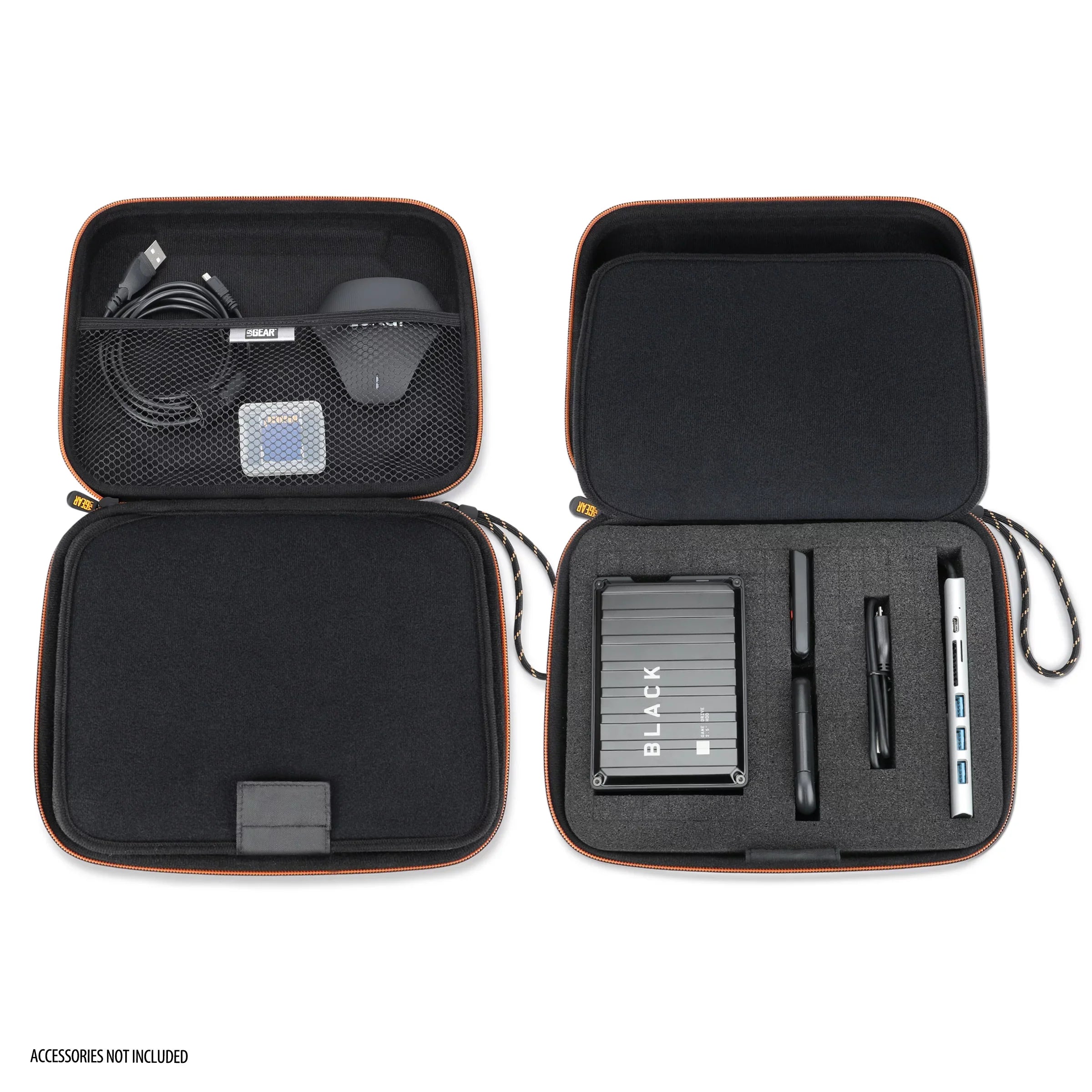 USA GEAR External Hard Drive Case; EVA Foam Hard Shell; Customizable Foam Interior - Black