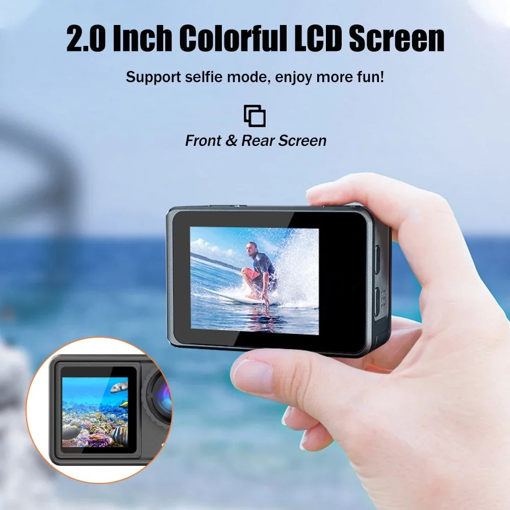 4K 24MP Dual Screen Sport Camera DV Camcorder 2.0 foot Screen 170° Wide Angle EIS 40m Liquidproof WiFi with Macro CPL ND4 8 16 Purple Lens for Outdoor Sports