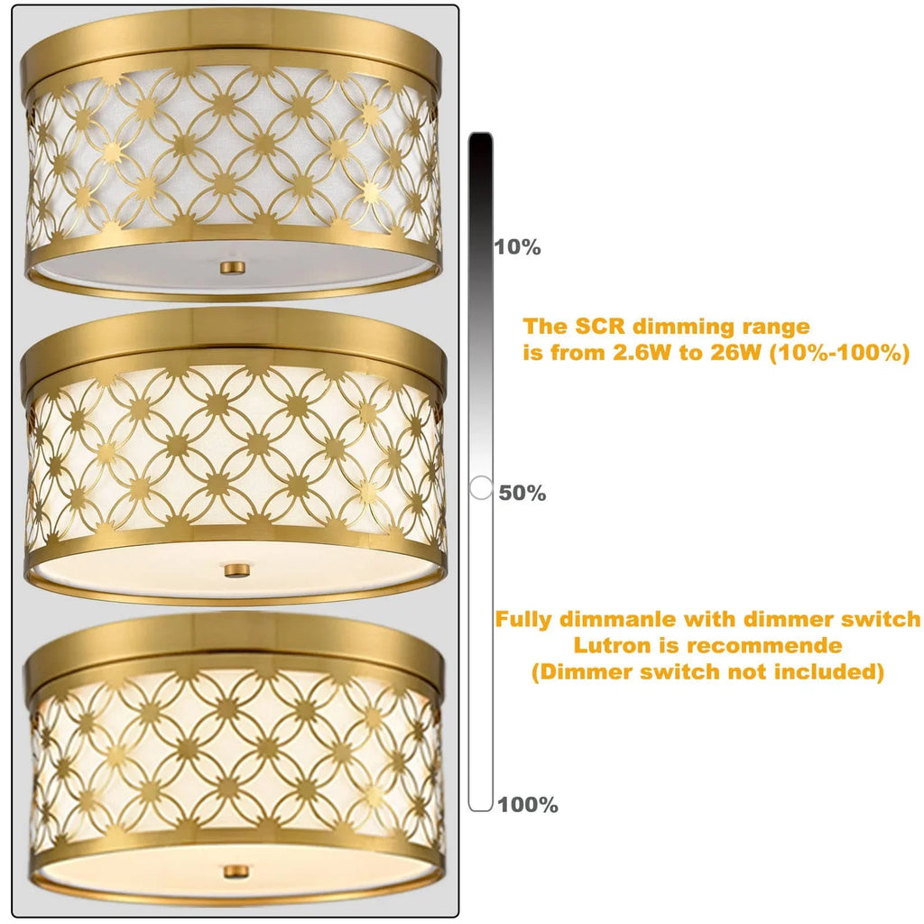 Modern Drum Brushed Gold Ceiling Light Fixtures with White Fabric Shade