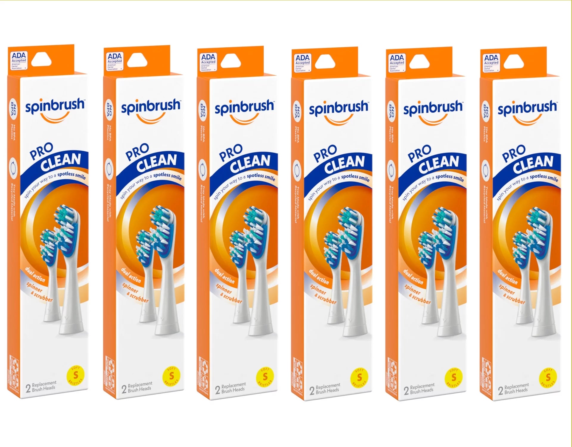 6 Pack - Arm & Hammer Spinbrush Pro Clean Replacement Brush Heads Soft 2 in Each