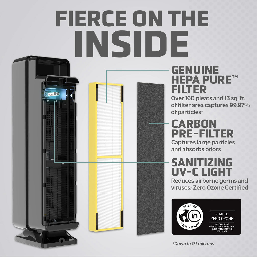 GermGuardian Air Purifier for Home; Large Rooms; H13 HEPA Filter; Removes Dust; Allergens; Smoke; Pollen; Odors; Mold; UV-C Light Helps Reduce Germs; 28 millimeter; Black; AC5350B