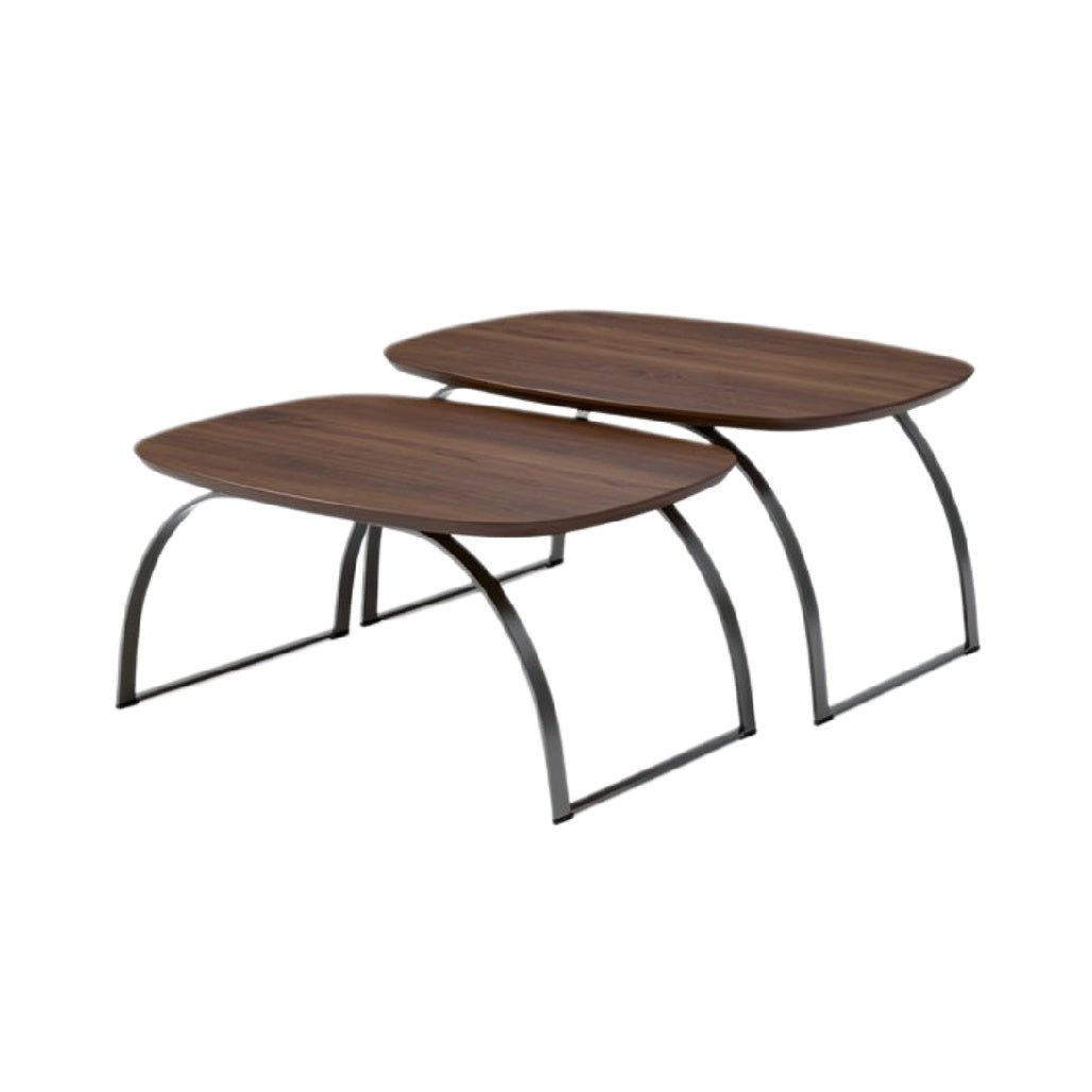 "Modern Set van Nestende Tafels met Houten Blad en Stalen Onderstel"