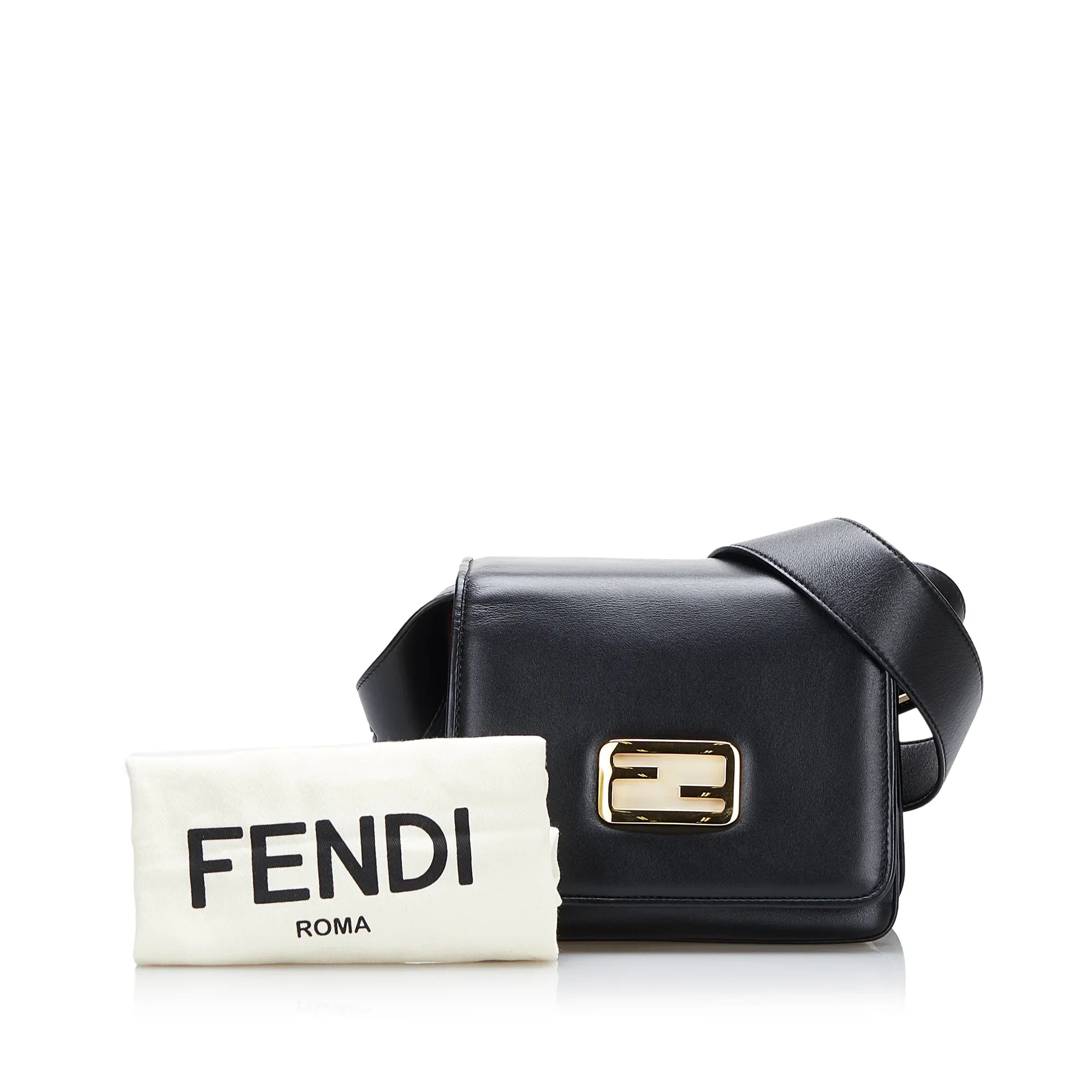 Pre-Owned Authenticated Fendi Small ID Crossbody Bag Calf Leather Black Unisex (Good)