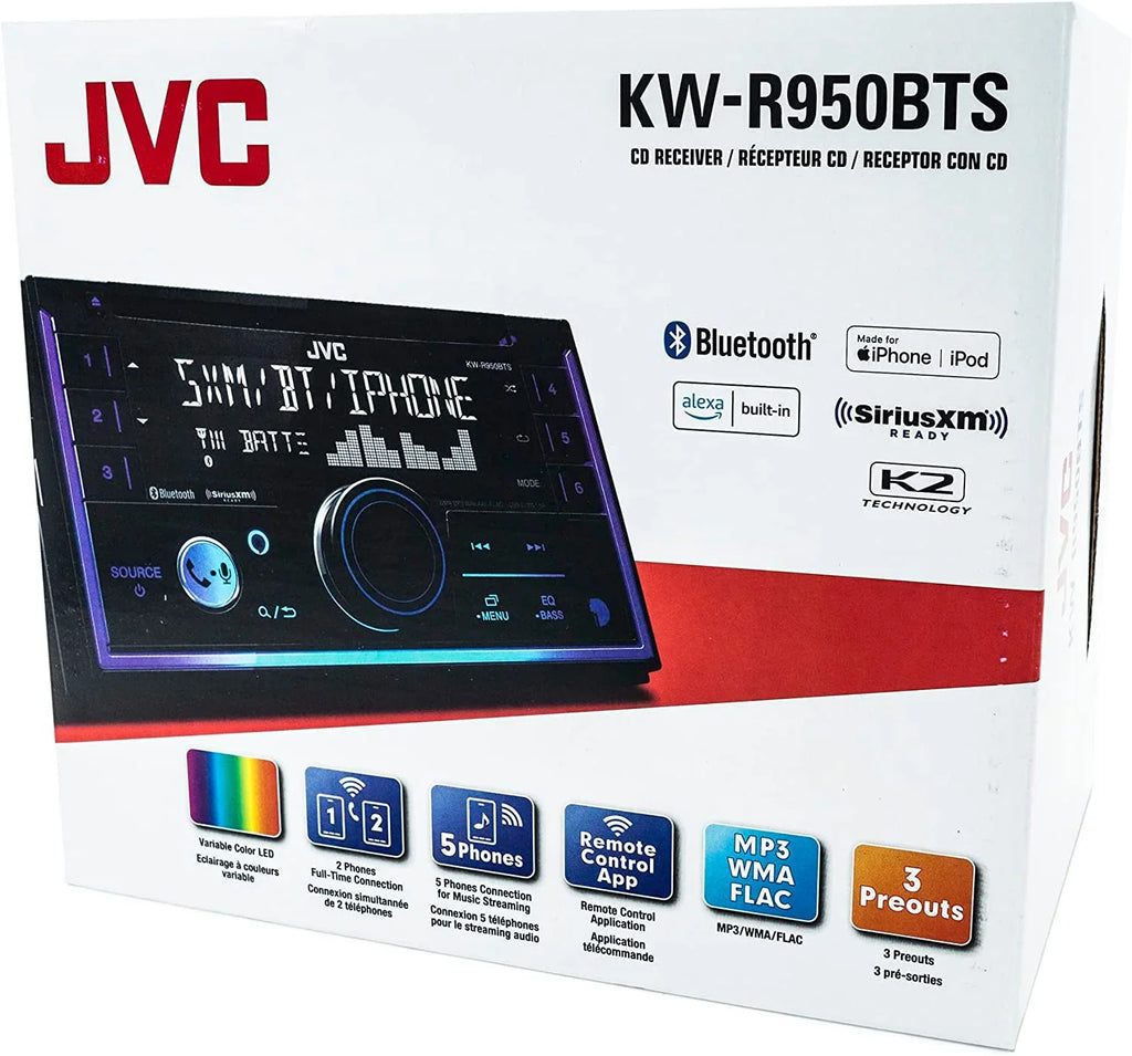 JVC KW-R950BTS Double DIN In-Dash CD Car Stereo Receiver with Bluetooth and Built-in Alexa (SiriusXM Ready)