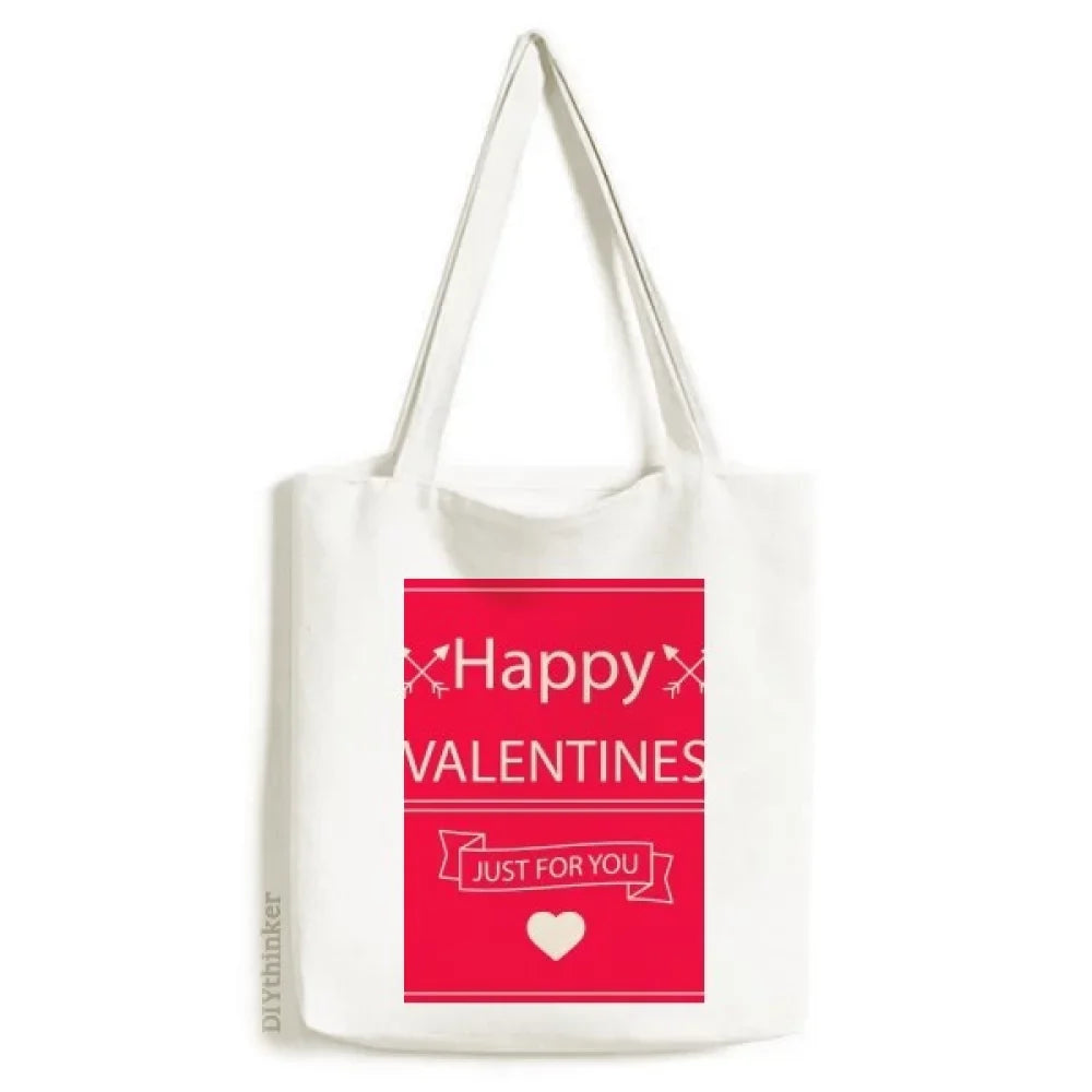Happy Valentine's Day Just For You Tote Canvas Bag Shopping Satchel Casual Handbag