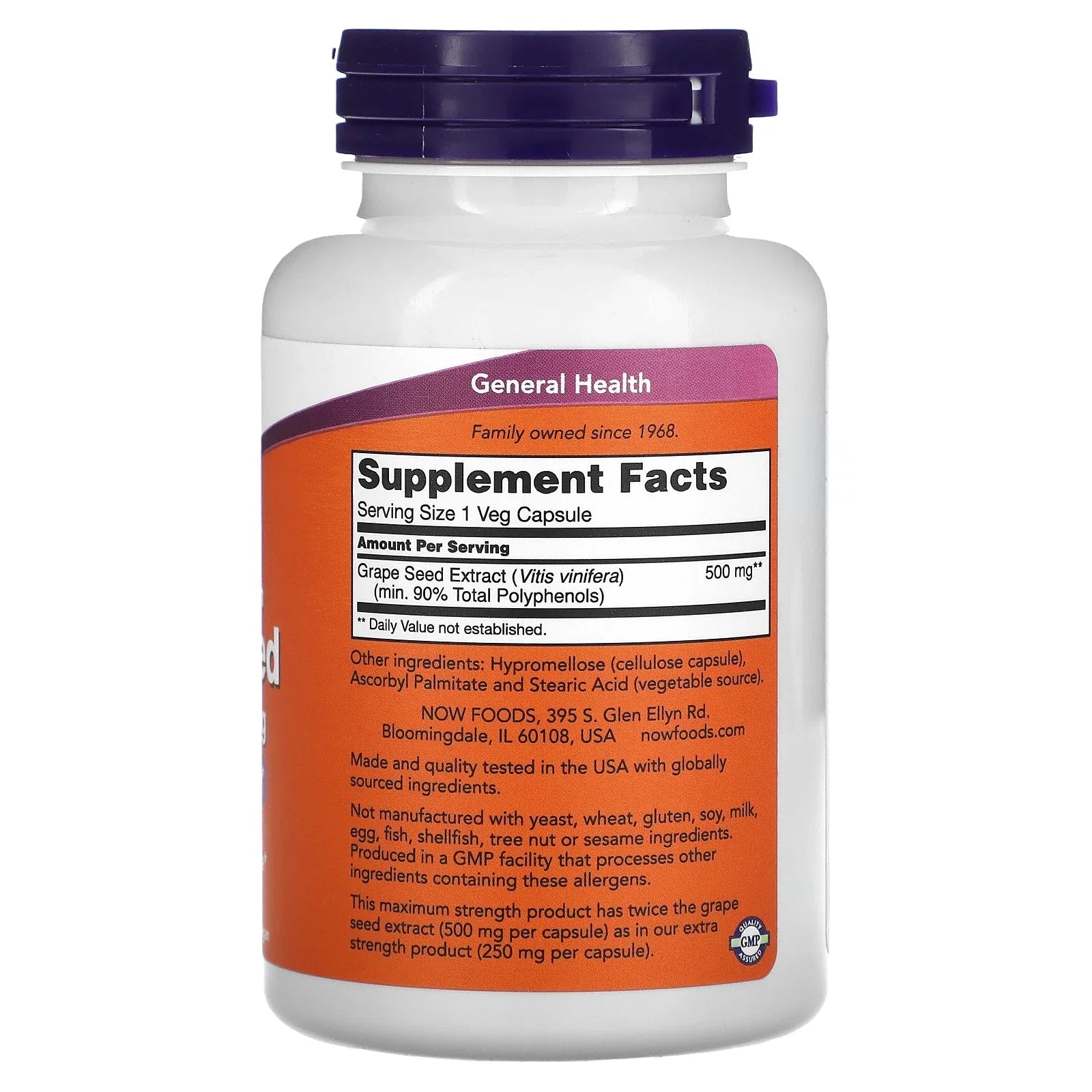 Grape Seed Extract; Maximum Strength 500 mg; 90 Veg Capsules; by Now
