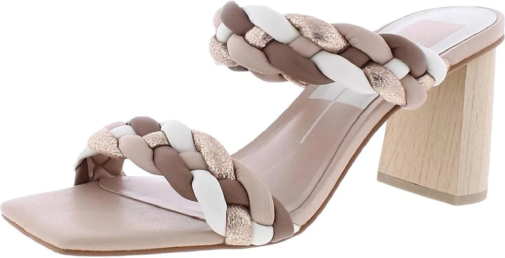 Dolce Vita Paily Natural Multi Stella Braided Straps Slip On Heeled Sandals (Natural Multi Stella; 12)