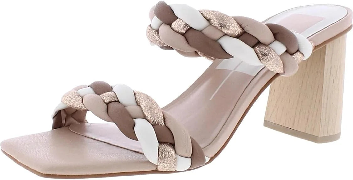 Dolce Vita Paily Natural Multi Stella Braided Straps Slip On Heeled Sandals (Natural Multi Stella; 12)