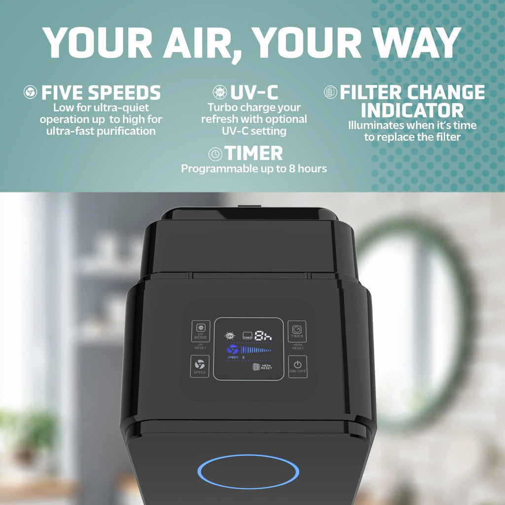 GermGuardian Air Purifier for Home; Large Rooms; H13 HEPA Filter; Removes Dust; Allergens; Smoke; Pollen; Odors; Mold; UV-C Light Helps Reduce Germs; 28 millimeter; Black; AC5350B