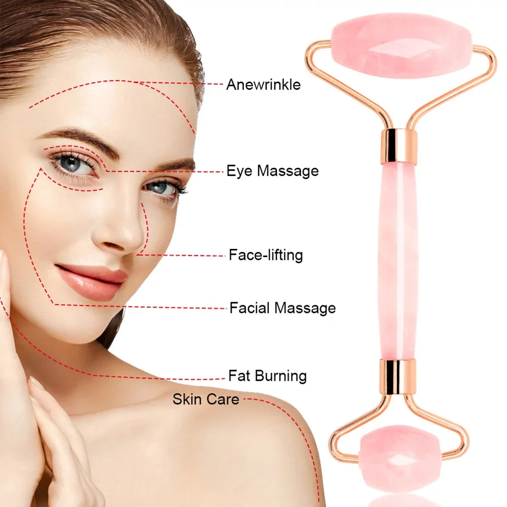 Jade Roller; Face Roller; Facial Beauty Roller Skin Care Tools; Rose Quartz Massager for Face; Eyes; Neck; Body Muscle Relaxing and Relieve Fine Lines and Wrinkles Gua Sha