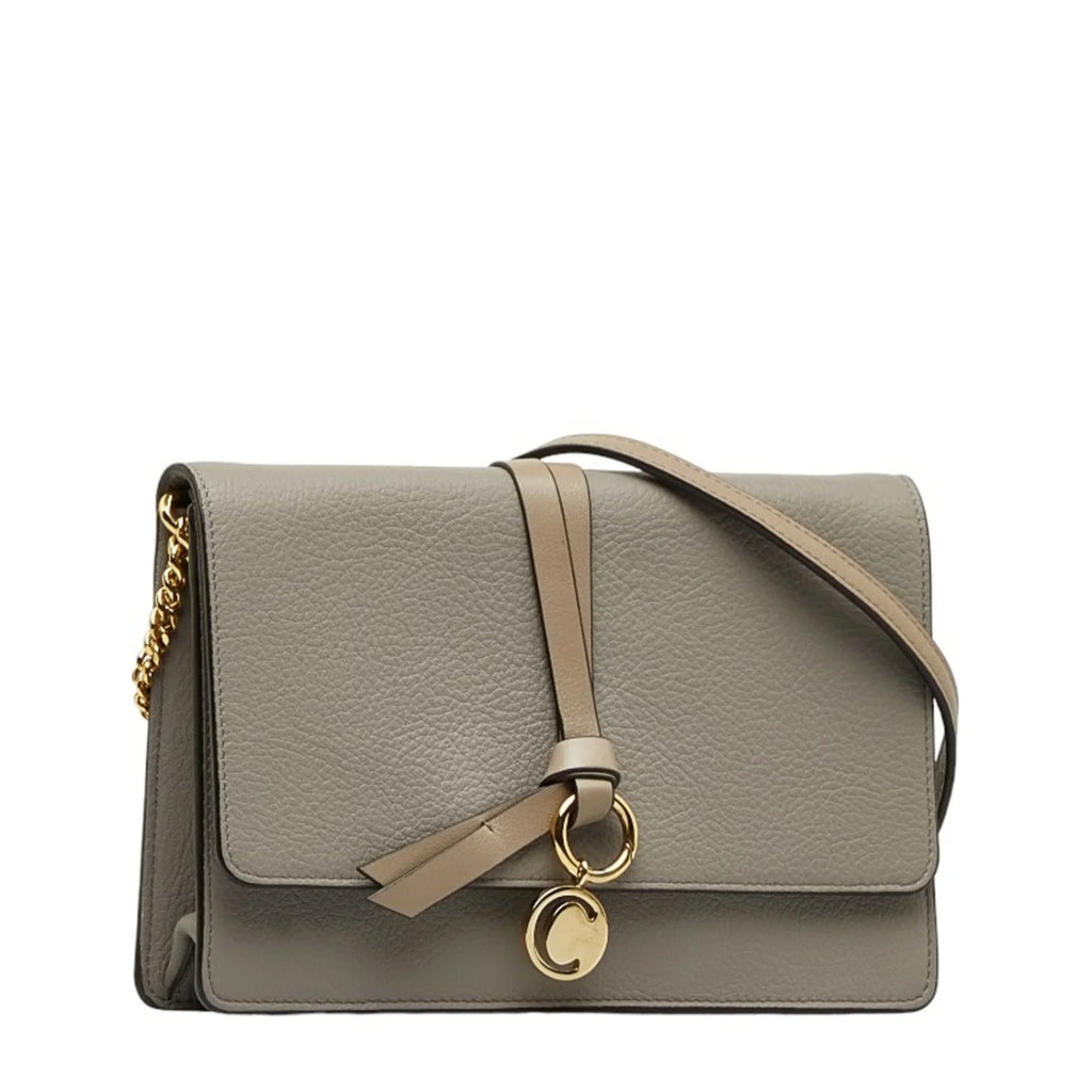 Pre-Owned Chloé Chloe ALPHABET Alphabet Chain Shoulder Bag Gray Leather Women's (Good)