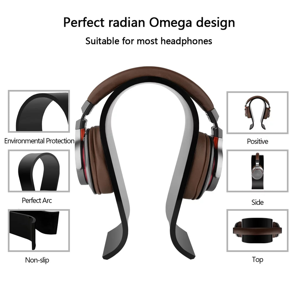 Geekria Acrylic Omega Headphone Stand for Over-Ear Headphones; Gaming Headset Stand; Desk Display Hanger Compatible with Sony; AKG; Sennheiser; JVC; Philips; Bang & Olufsen Headsets (Black)