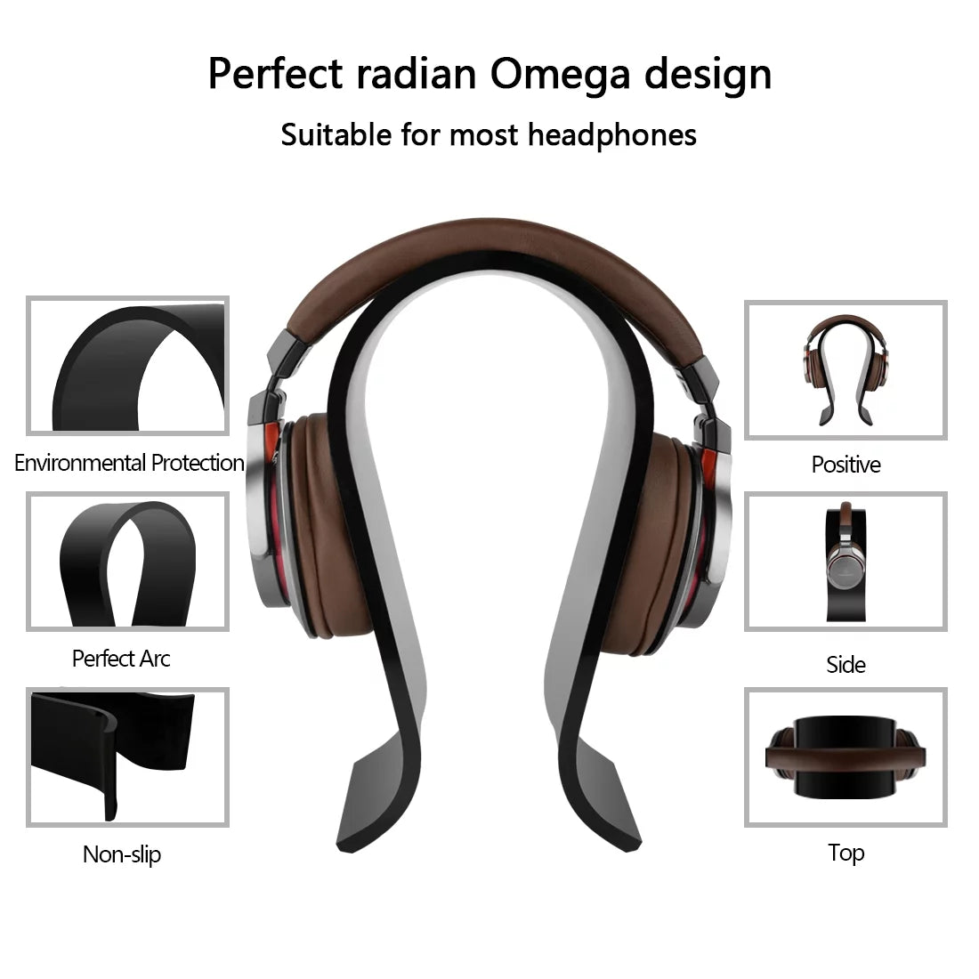Geekria Acrylic Omega Headphone Stand for Over-Ear Headphones; Gaming Headset Stand; Desk Display Hanger Compatible with Sony; AKG; Sennheiser; JVC; Philips; Bang & Olufsen Headsets (Black)