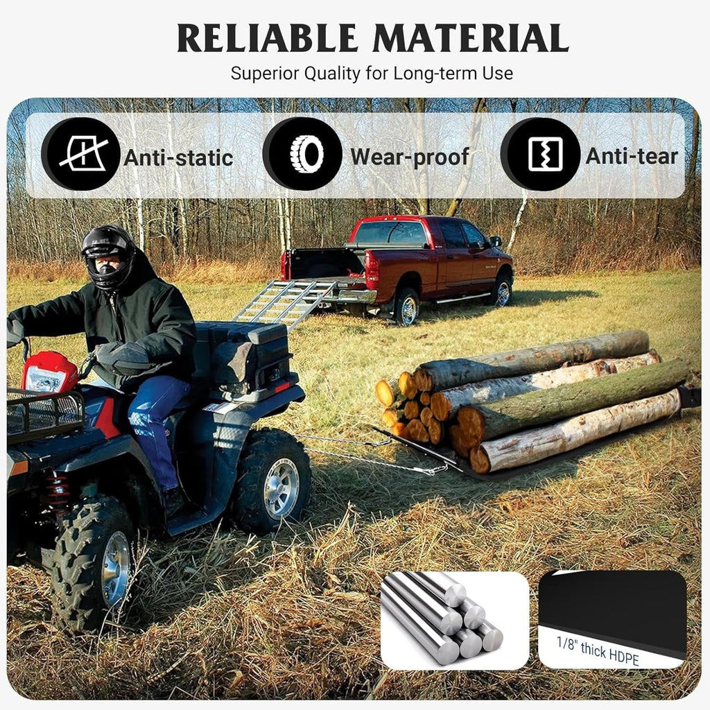 ERAMENT 47" x 90" Heavy Duty Yard Sled; 1/8 cm Thickened HDPE Yard Drag Mat with Pull Cable and Bar for Commercial; Farm; Heavy Home; Hauling Debris; Construction Materials; Logs and Hunting Trophy