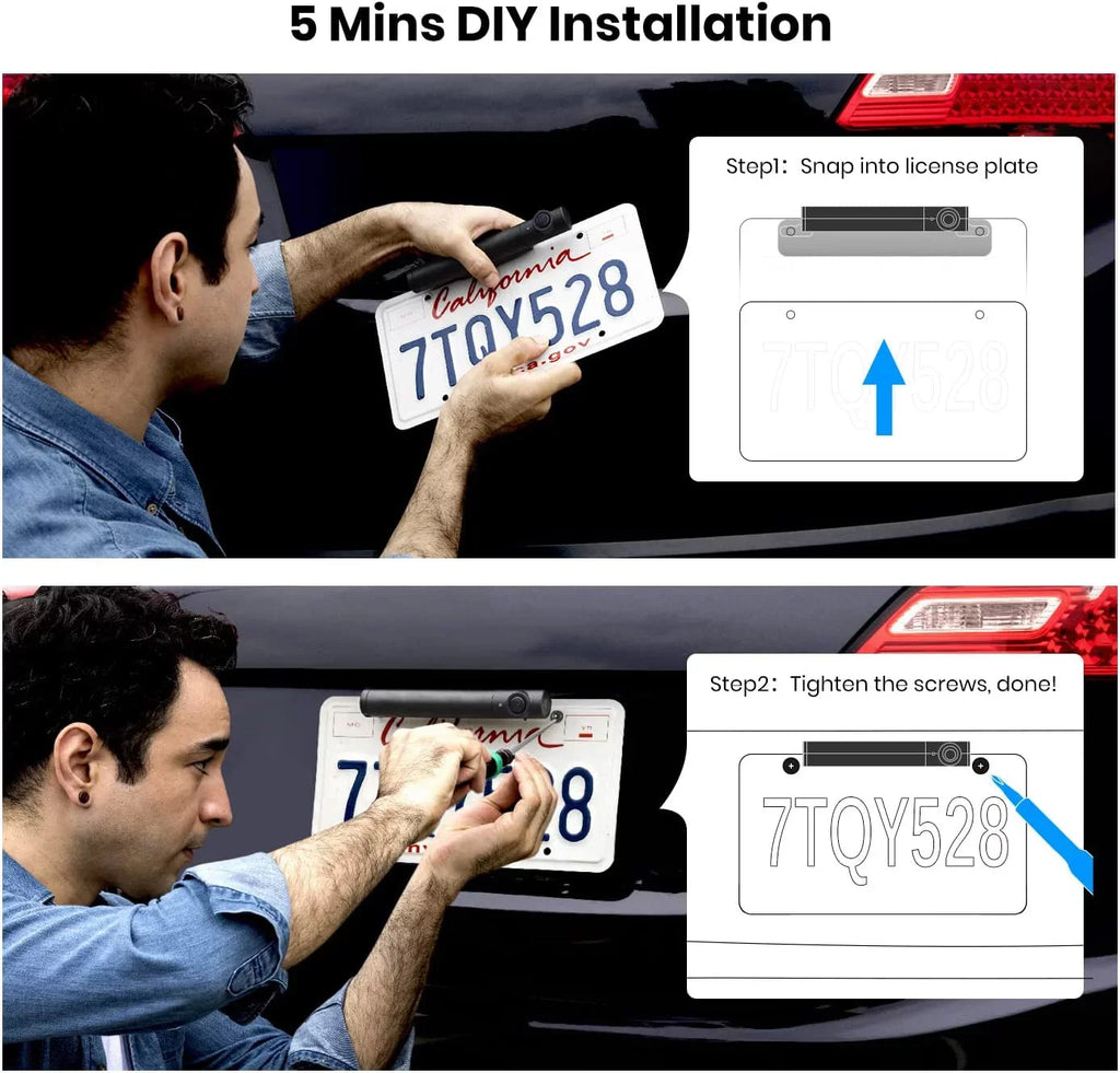 Auto-Vox Solar Wireless Backup Camera for Campervans; 2 Channel Wireless License Plate Back Up Rear View Camera with Solar Panel for Trucks Trailers (TW1)