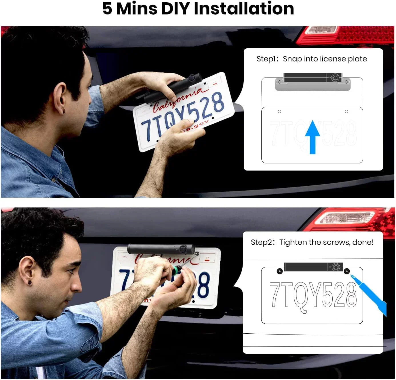 Auto-Vox Solar Wireless Backup Camera for Campervans; 2 Channel Wireless License Plate Back Up Rear View Camera with Solar Panel for Trucks Trailers (TW1)