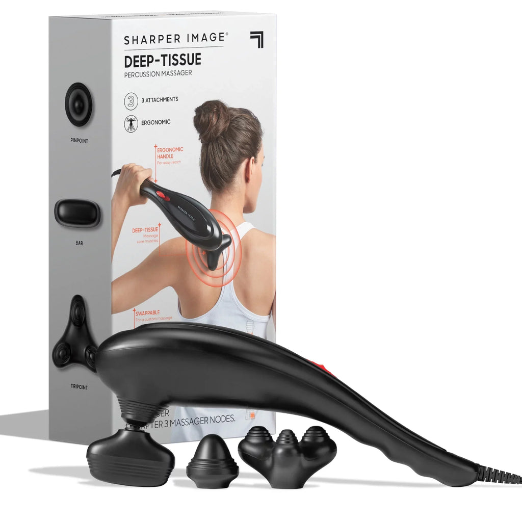 Sharper Image® Deep-Tissue Massager with Swappable Heads; Personal Massage for Neck and Back with Kneading and Soothing Heat; Relaxation and Calming Sensation; Interchangeable Nodes