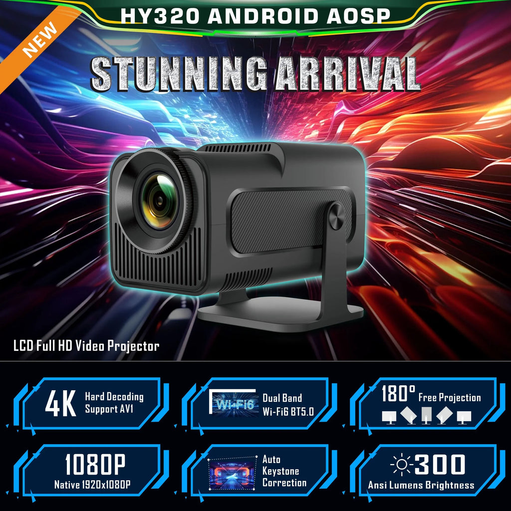 Yinzam HY320 Native 1080P Full HD Home Projector; 180 Rotating LED Android 11 5G WiFi 6 Bluetoth 5 Auto Keystone MAX 4K Projector