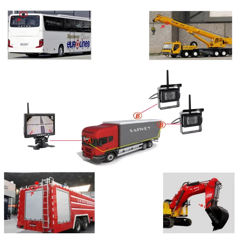 Backup Camera with Monitor Kit; 2pcs Liquidproof 18 IR LED Night Vision Reverse Camera + 7" Rear View Monitor Vehicle Parking System for RV Bus Trailer Truck