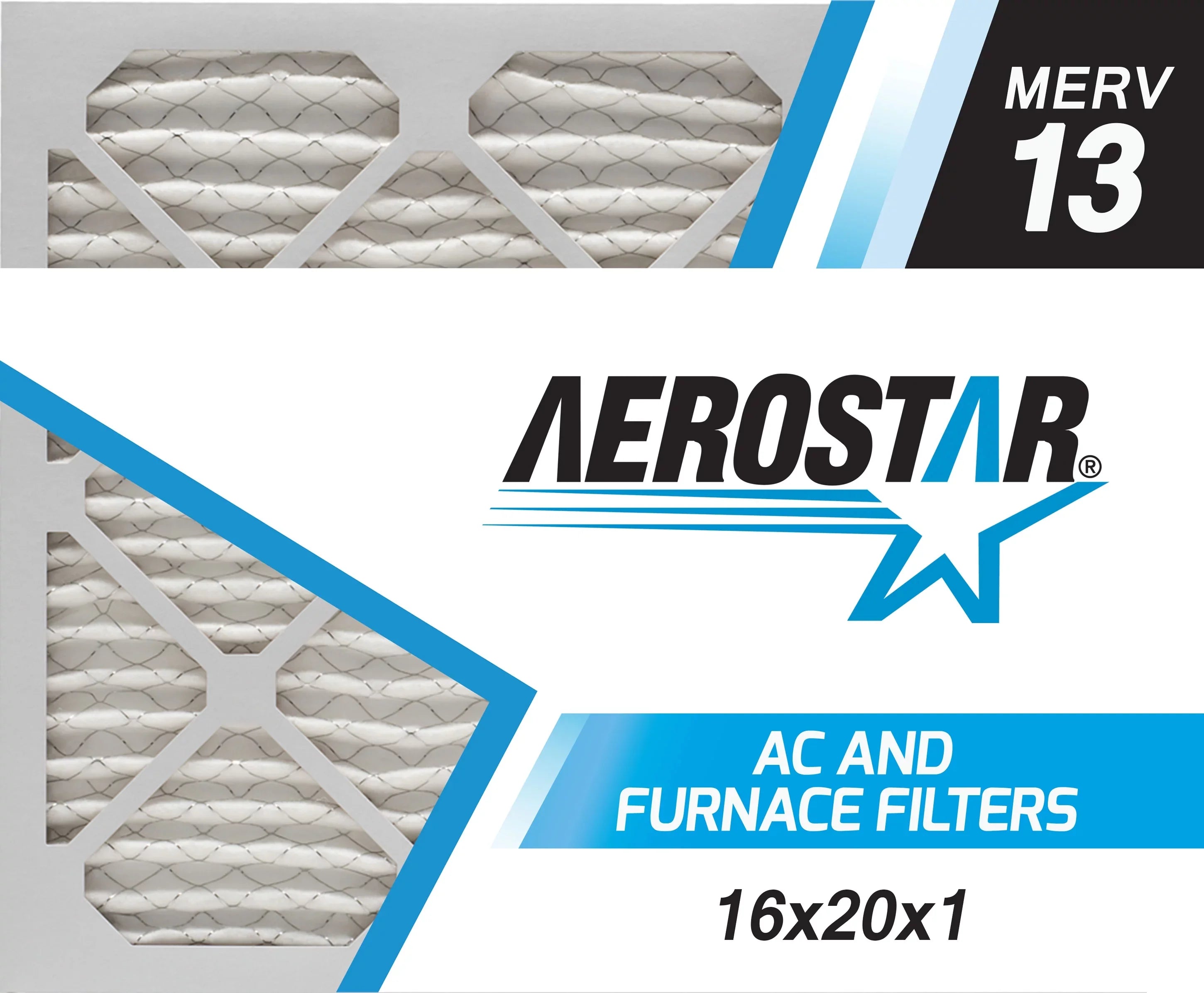 Aerostar 16x20x1 MERV 13 Pleated Air Filter; AC Furnace Air Filter; 4 Pack