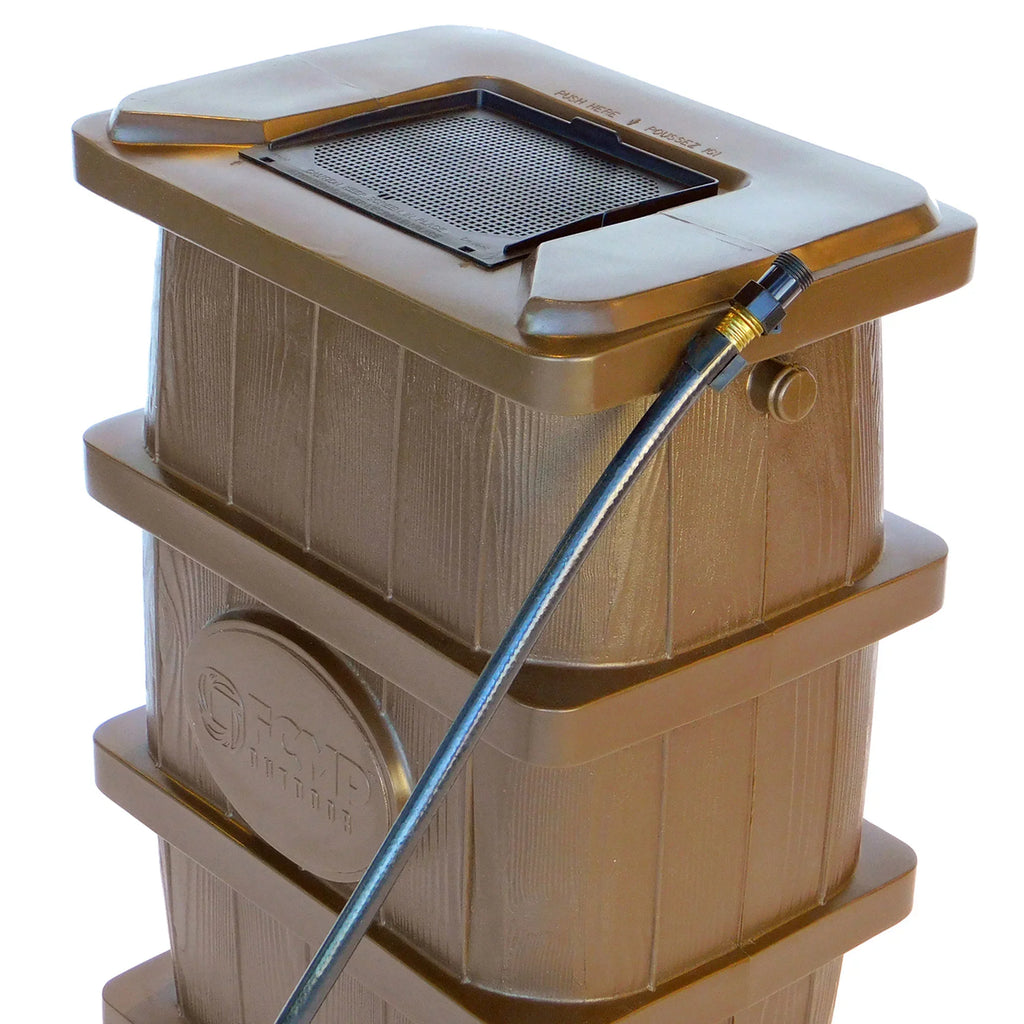 FCMP Outdoor WG4000 45 Gallon Wood Grain Rain Catcher Barrel; Brown