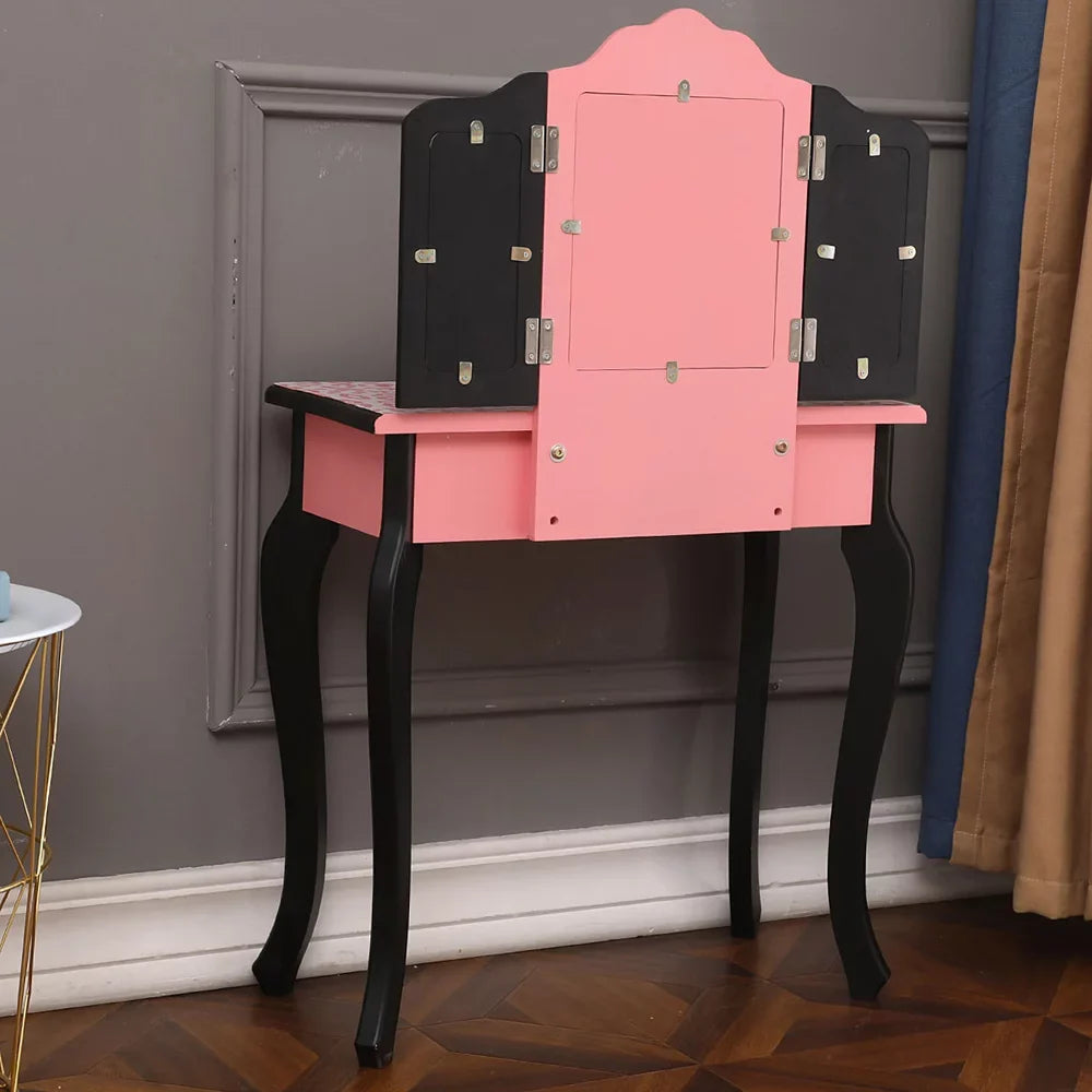 Topcobe Vanity Table Set with Mirror for Girls; 2 Drawers Makeup Table with Removable Desk Makeup Organizer; Pink Bedroom Dressing Table with Vanity Stool