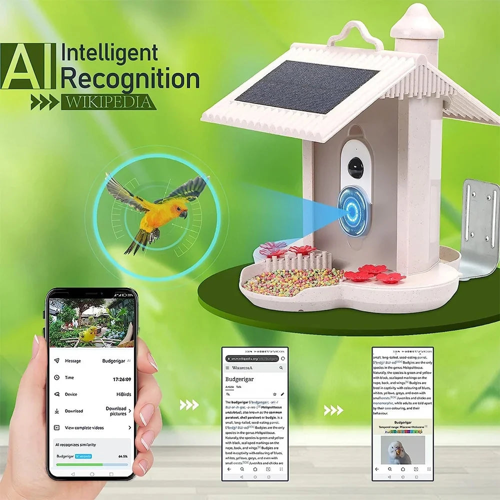WIFI Smart Bird Feeder Camera 1080P Auto Capture Bird Video and Motion Detection Real-time Notification AI Identify Bird Species IP65 Fluidproof 128G TF Cards
