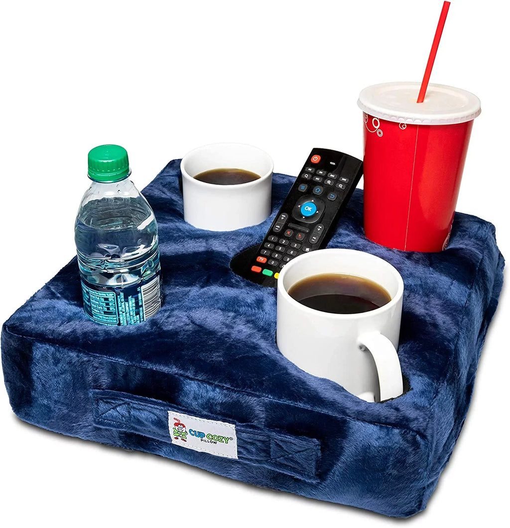Cup Cozy Deluxe Pillow (Navy) As Seen on TV -The world's BEST cup holder! Keep your drinks close and prevent spills. Use it anywhere-Couch; floor; bed; man cave; car; RV; park; beach and more!