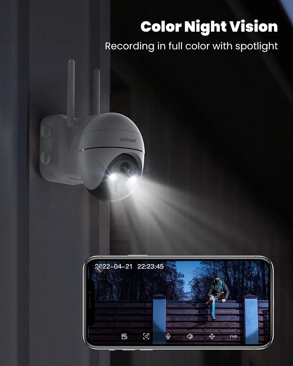 360° View PTZ Solar Security Cameras Wireless WiFi Outdoor; PIR Motion Detection; 2K/3MP Spotlight; Color Night Vision; Battery Powered Outdoor Solar Home Surveillance Camera; Work with Alexa