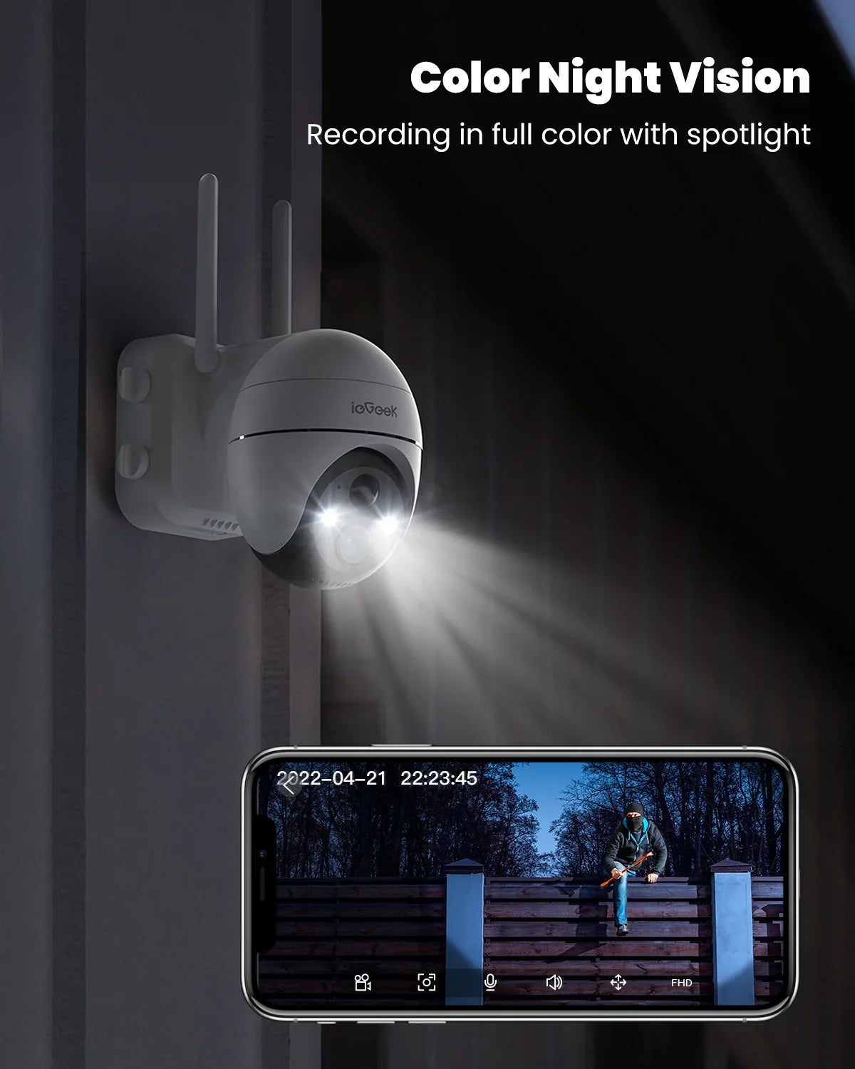 360° View PTZ Solar Security Cameras Wireless WiFi Outdoor; PIR Motion Detection; 2K/3MP Spotlight; Color Night Vision; Battery Powered Outdoor Solar Home Surveillance Camera; Work with Alexa