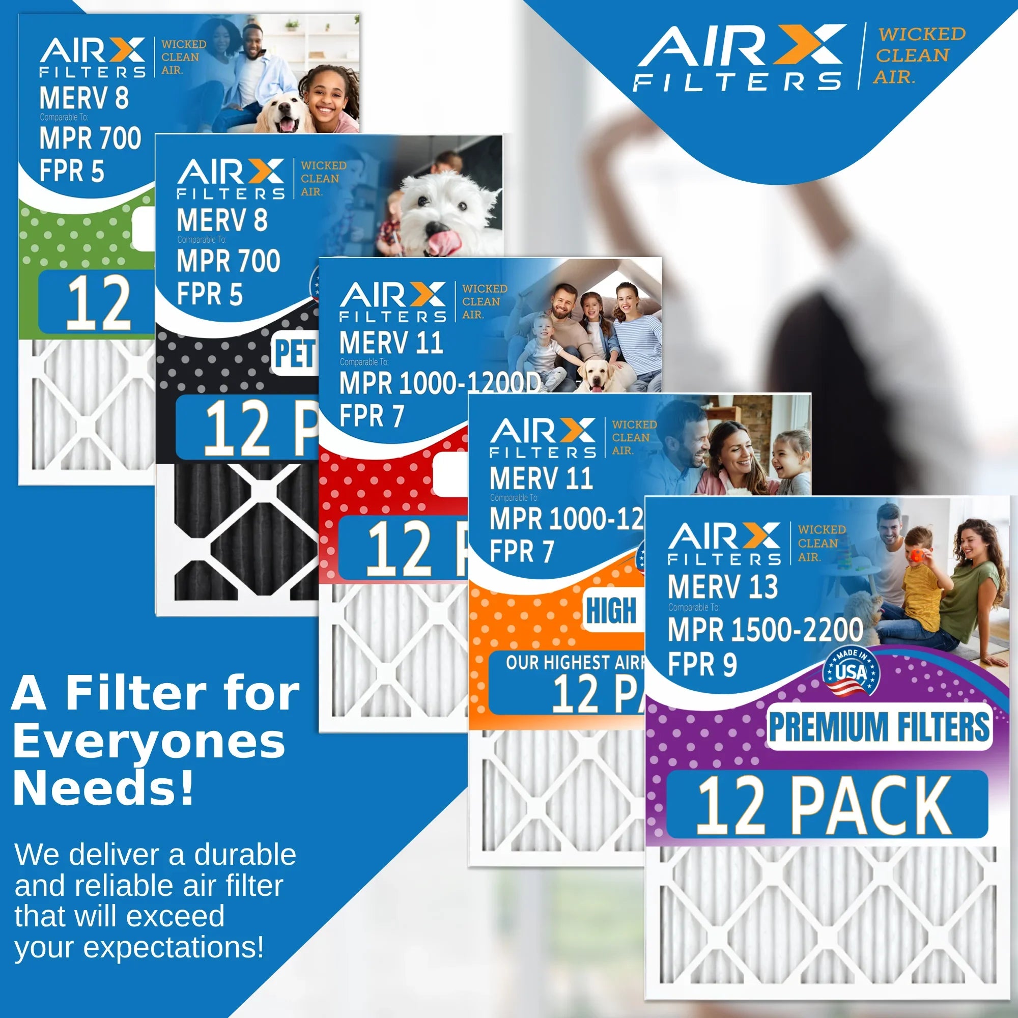 20x22x1 Air Filter MERV 8 Rating; 12 Pack of Furnace Filters Comparable to MPR 700 & FPR 5 - Made in USA by AIRX FILTERS WICKED CLEAN AIR.