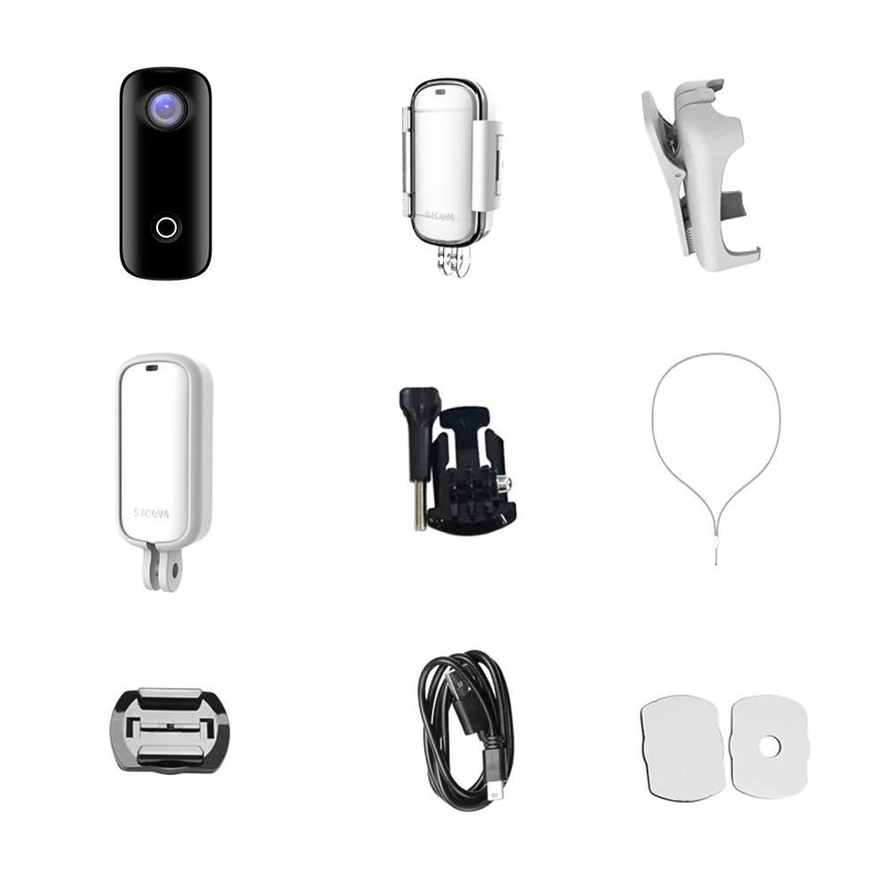 SJCAM C100 Mini Action Camera 1080P/30fps Digital Video Camera 30M Fluidproof Magnetic Body Built-in Battery WiFi Connection APP Sharing with Fluidproof Case Back Clip Lanyard