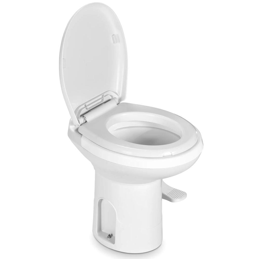 Dextrus Portable RV Toilet with Pedal Flush; Gravity Flush Toilet High Profile for Caravan Travel; Camping; Boating; White