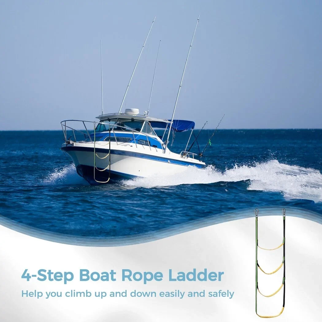 4-Step Boat Rope Ladder; Portable Rope Boarding Ladder; Foldable Outdoor Climbing Ladder; Heavy Duty Swim Ladder for Inflatable Boat; Sailboat; Kayak; Canoeing; Motorboat