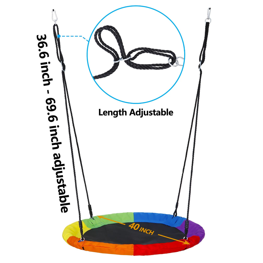 ZenSports 700lb Outdoor 40" Kids Saucer Web Tree Swing Set - 70’’ Adjustable Ropes 360 Rotate°; Steel Frame; UV Protection; Fluidproof; Multi-Color Rainbow