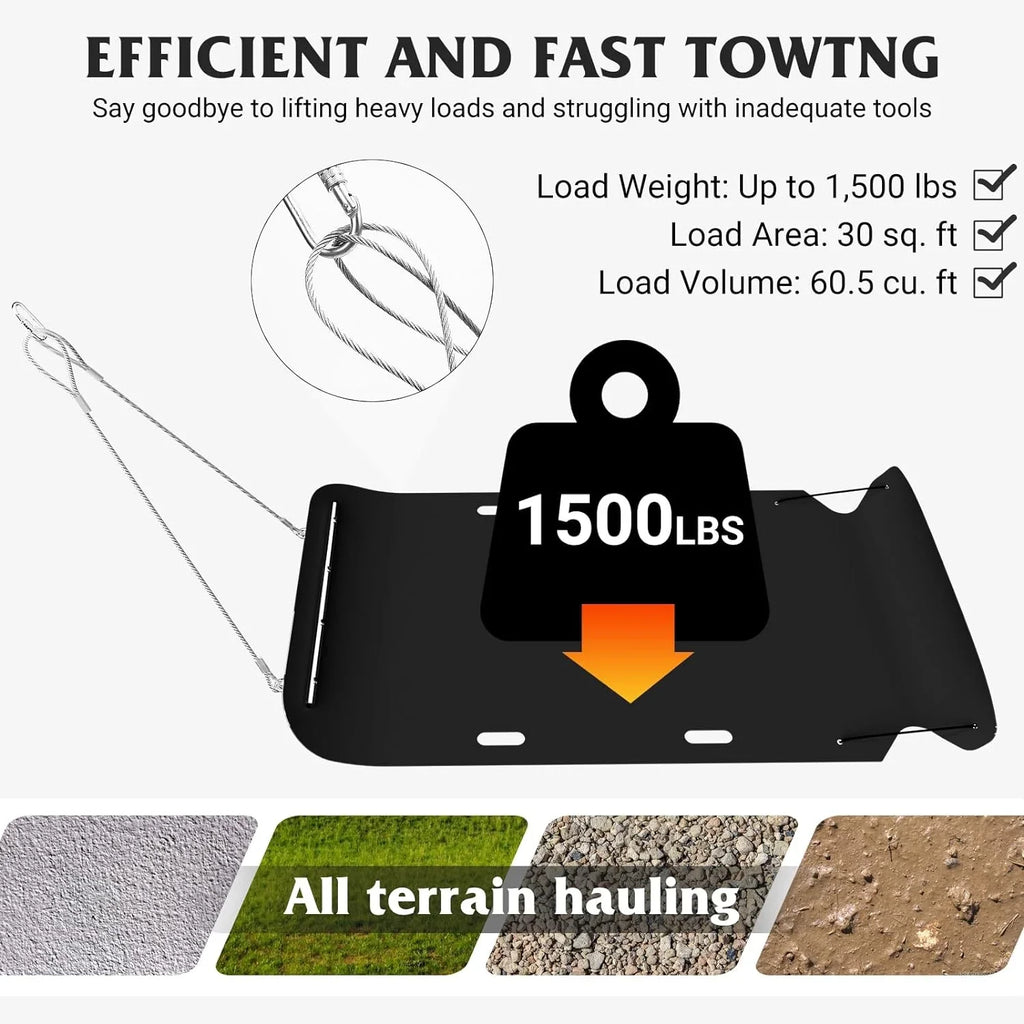 ERAMENT 47" x 90" Heavy Duty Yard Sled; 1/8 cm Thickened HDPE Yard Drag Mat with Pull Cable and Bar for Commercial; Farm; Heavy Home; Hauling Debris; Construction Materials; Logs and Hunting Trophy
