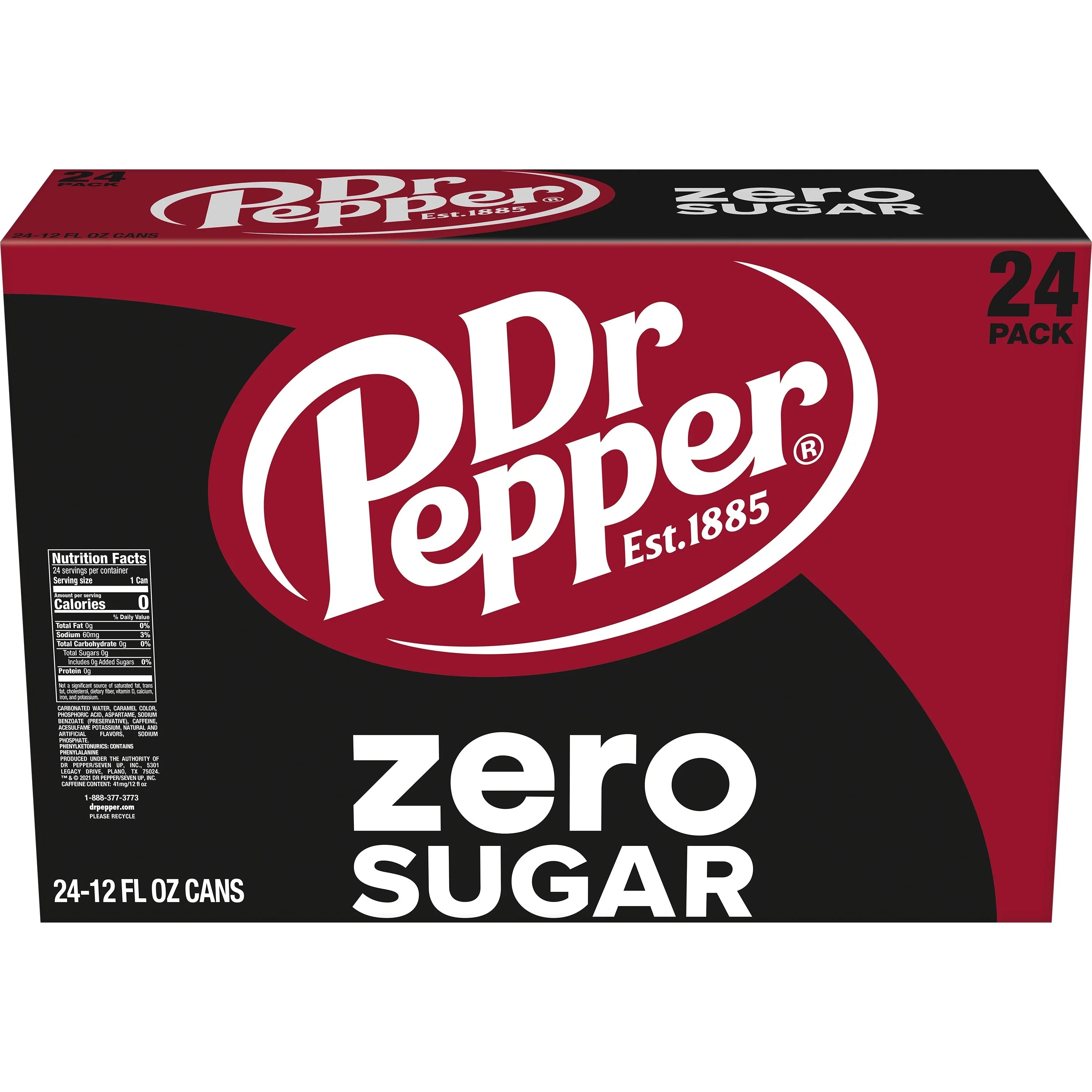Dr Pepper Zero Sugar Soda Pop; 12 fl oz; 24 Pack Cans
