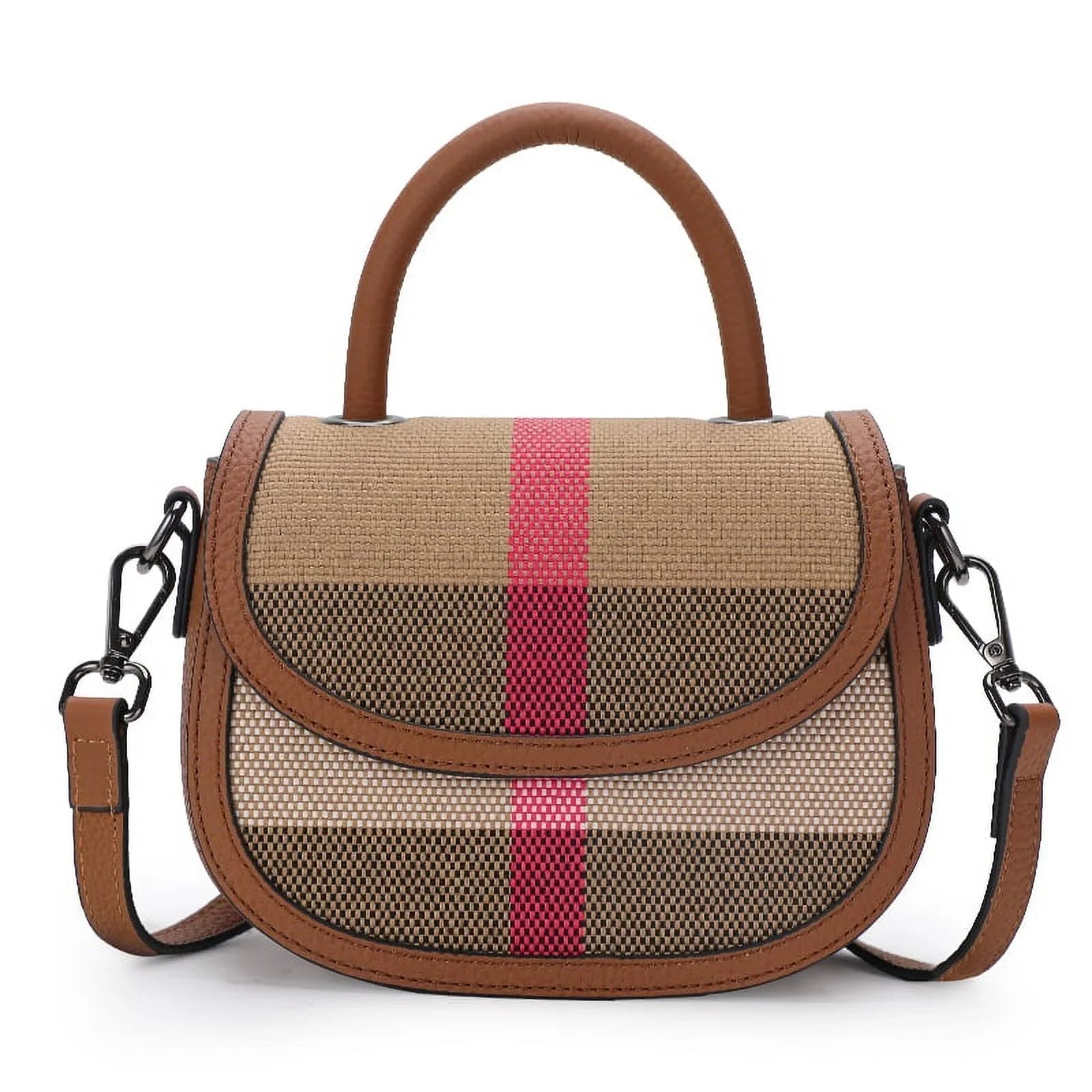 Aidrani New Women's One Shoulder Crossbody Bag Canvas with Cowhide Saddle Bag