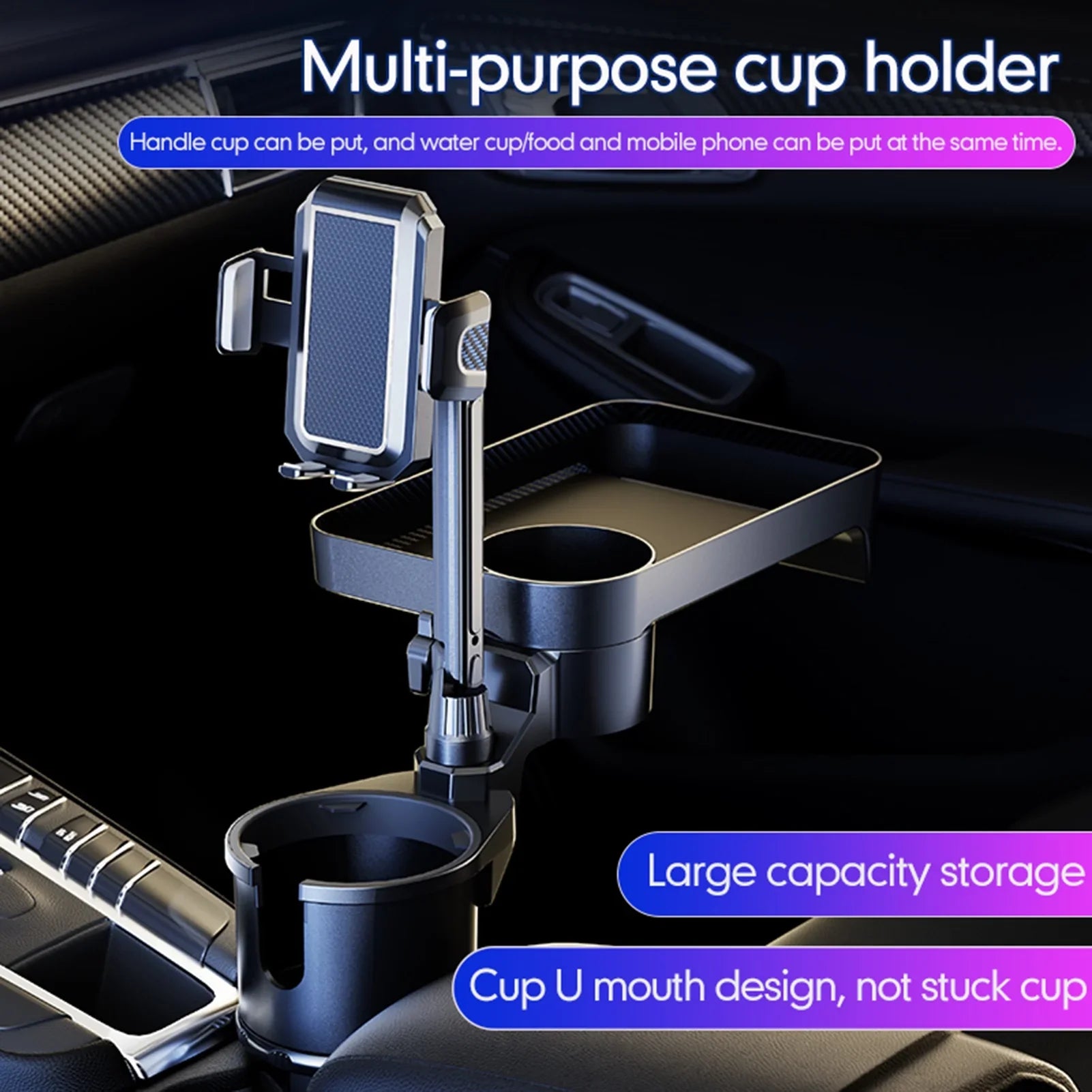 OWSOO Car Cup Holder; Multifunctional Expander with 360° Rotation Tray; Mobile Phone Holder; Adjustable Base; Auto Front Back Seat Organizer; Size S; Convenient for Car Travel