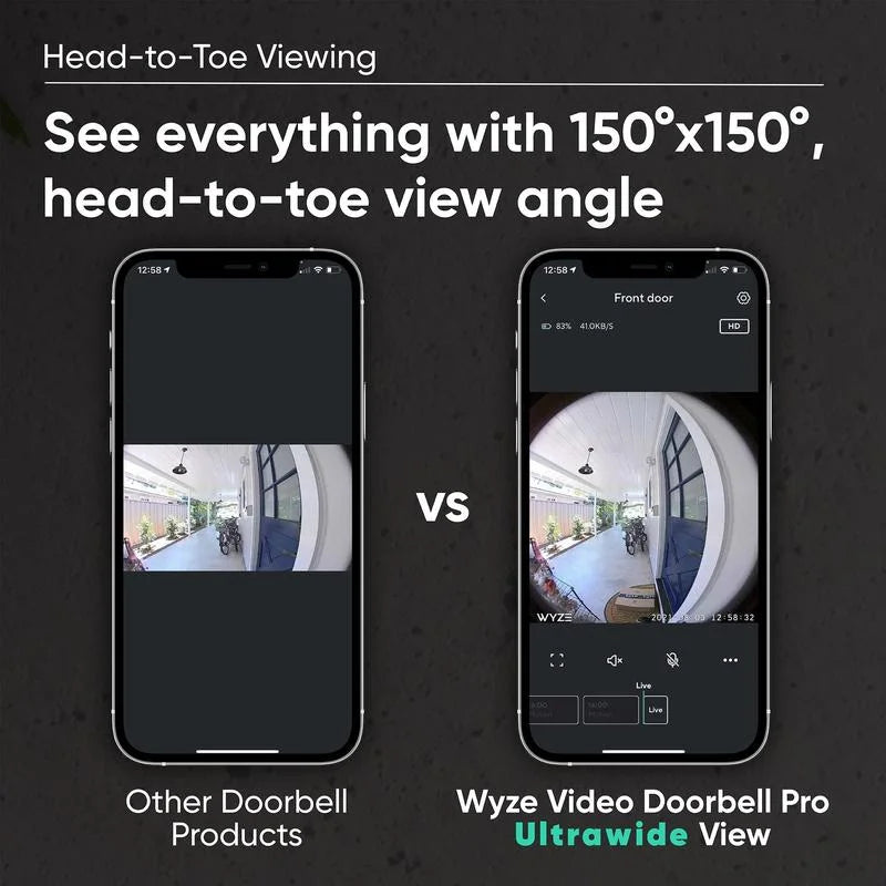 Wyze Video Doorbell Pro — Battery; Wireless Doorbell Camera w/ QHD Video; Adhesive Sticks to Walls; 1:1 Aspect Ratio; 2-Way Audio; Color Night Vision; Works w/ Alexa and Google Assistant