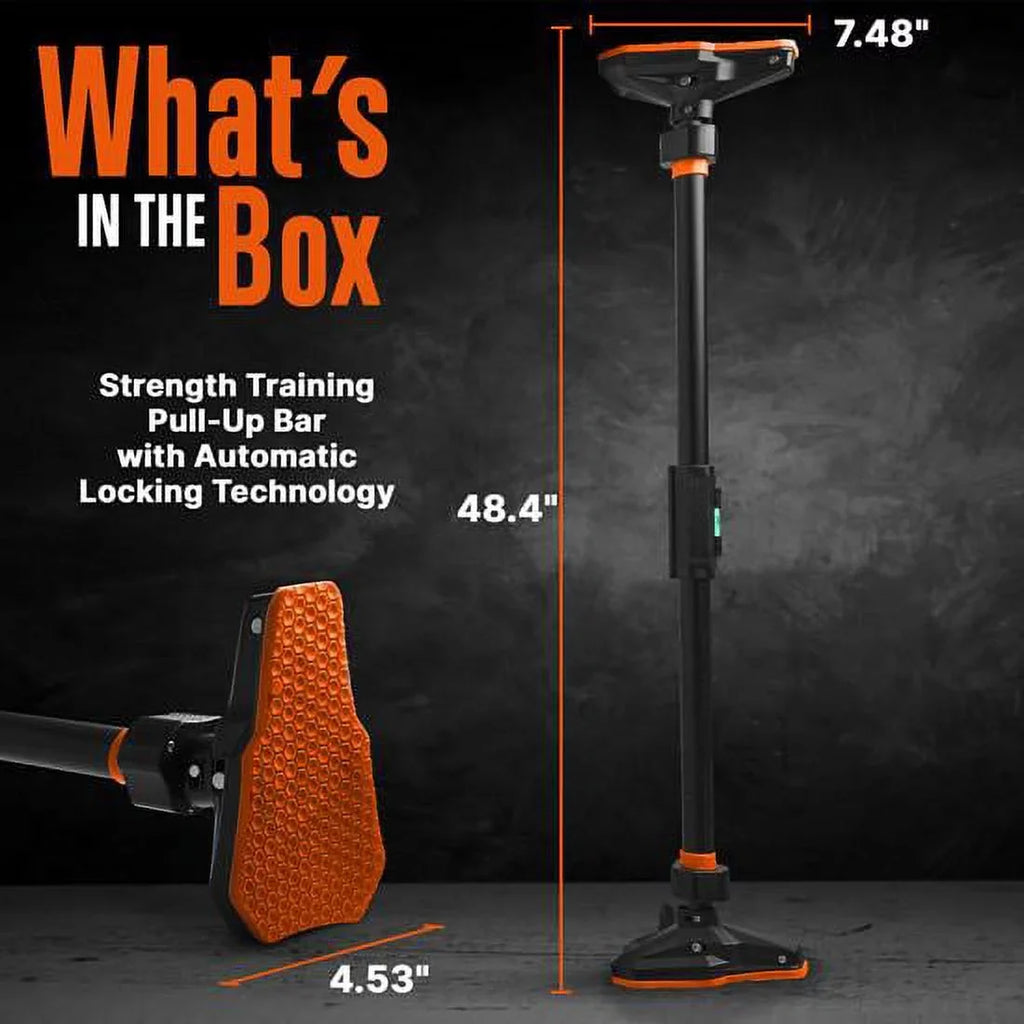 SQUATZ 48” Adjustable Pull-up Bar -Adjustable Width 37 to 56 inches; ;orange and black color