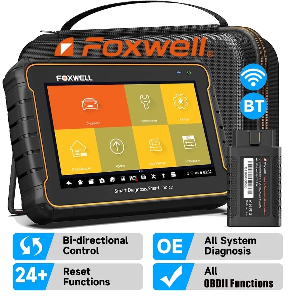 Foxwell GT60 Wireless Bluetooth Automotive Bi-directional Diagnostic Scanner 24+ Maintenance Services Full System OBD2 Scanner Code Reader for 12V Cars; EOBD OBD Scan Tool Vehicle Analyzer with Bag