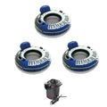 Intex River Run 1 Person Floating Tube (3 Pack) and 12 Volt Current-activated Air Pump