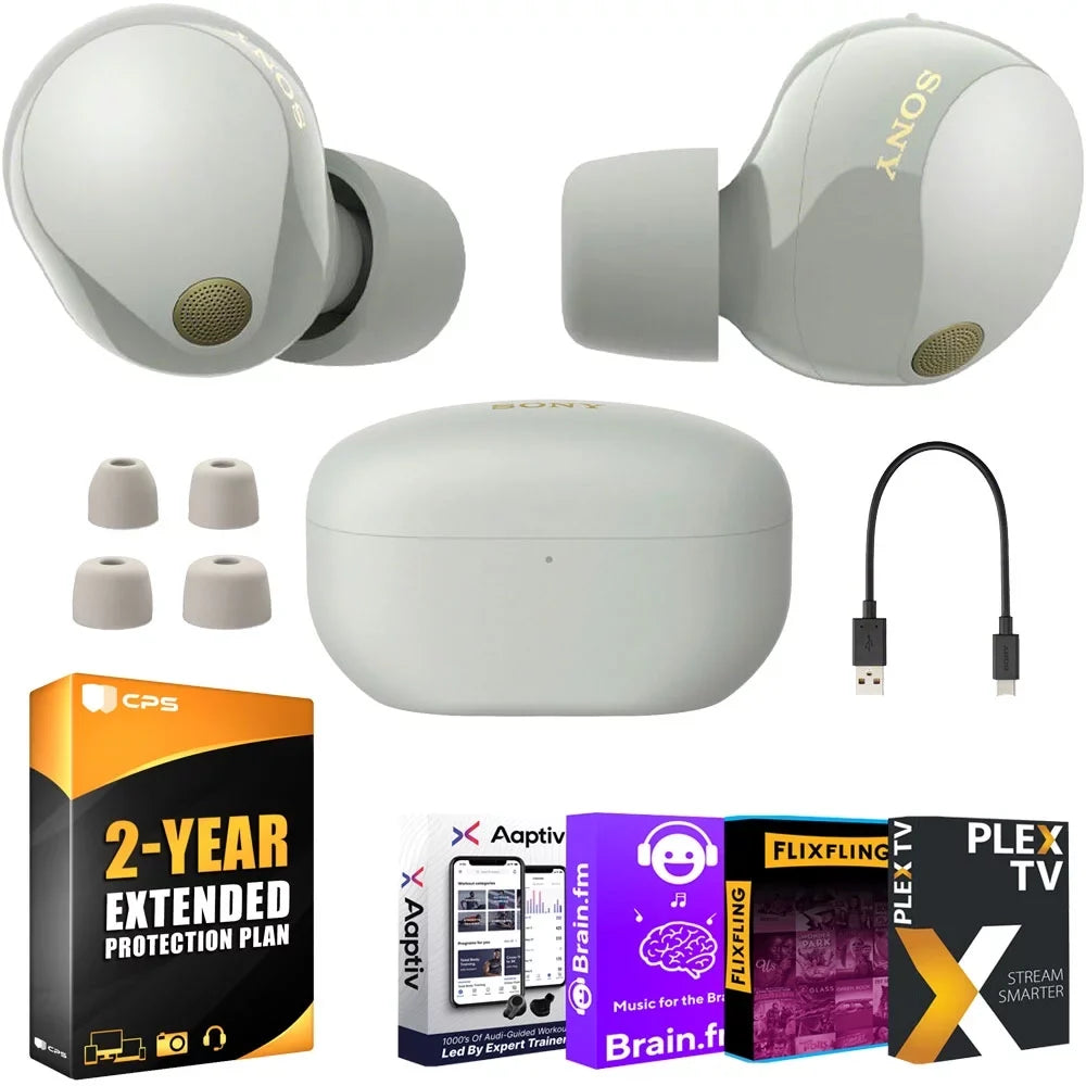 Sony WF-1000XM5 Noise Canceling Wireless Earbuds (Silver) Bundle with 2 YR Warranty