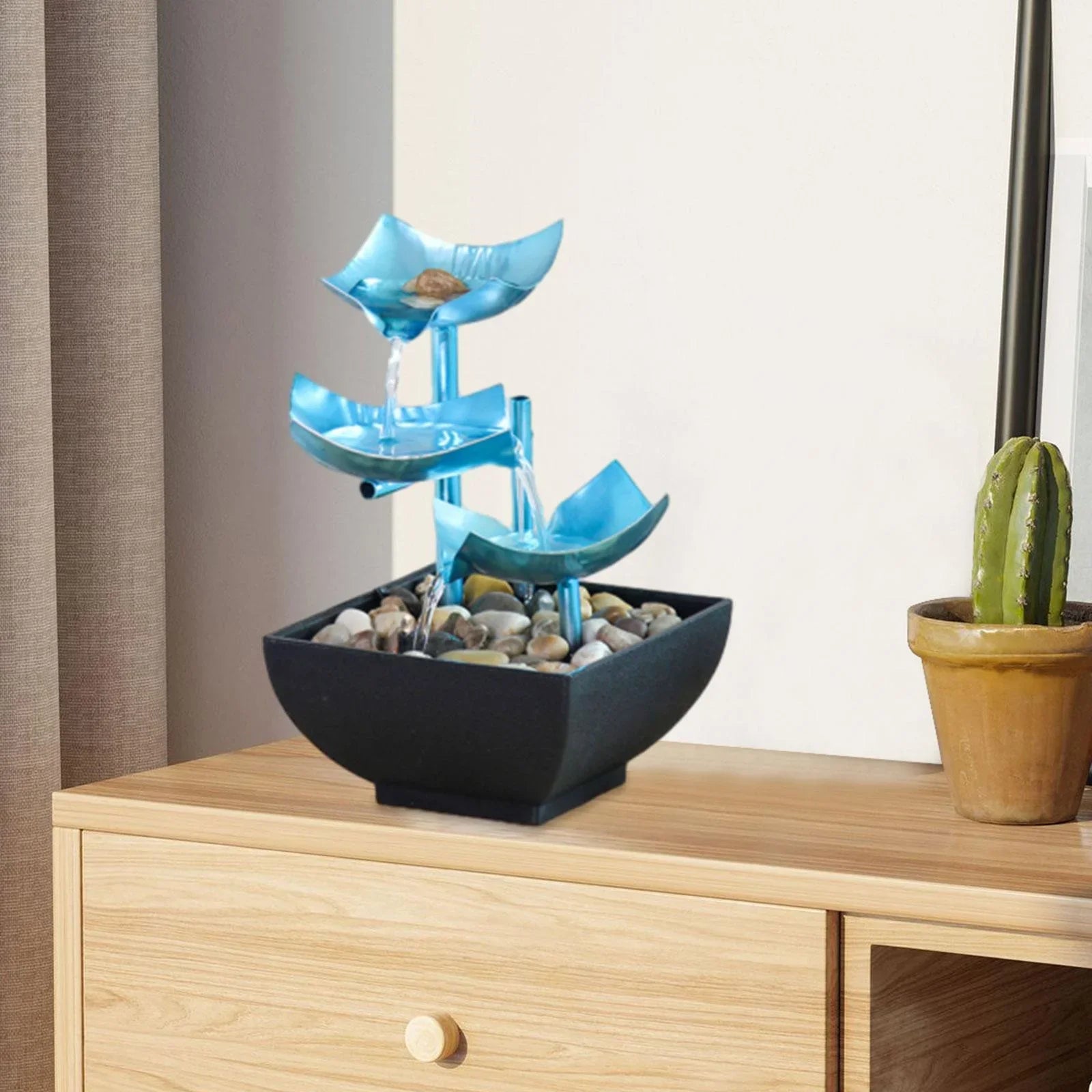 Menolana Tabletop Fountain; Indoor Fluidfall Fountain Desk with Circular Flow with River Rocks for Home Living Room Garden