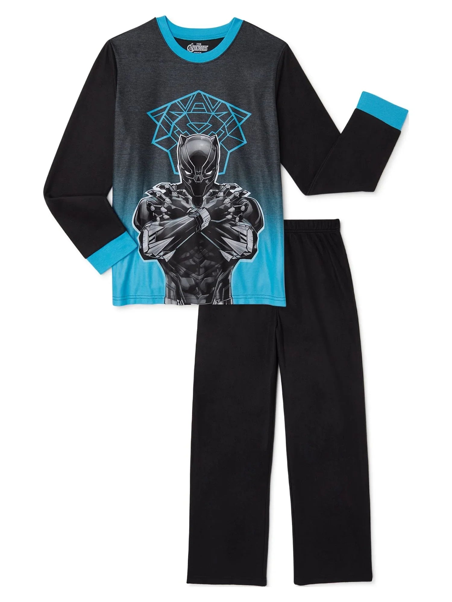 Black Panther Boys Long Sleeve Top and Pants Pajama Sleep Set; 2-Piece; Sizes 4-12