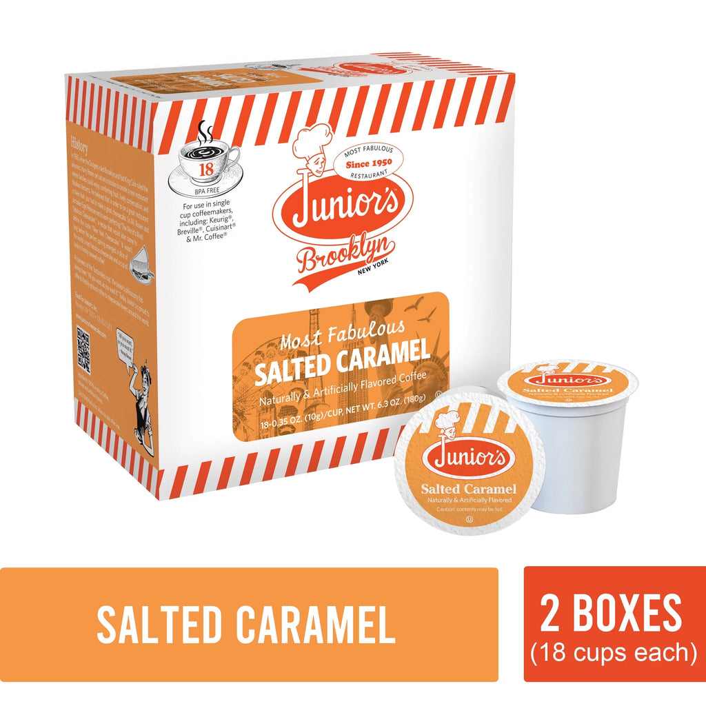 Junior's Most Fabulous Salted Caramel; Medium Roast Single Serve Cups 2 Boxes 18 Ct each