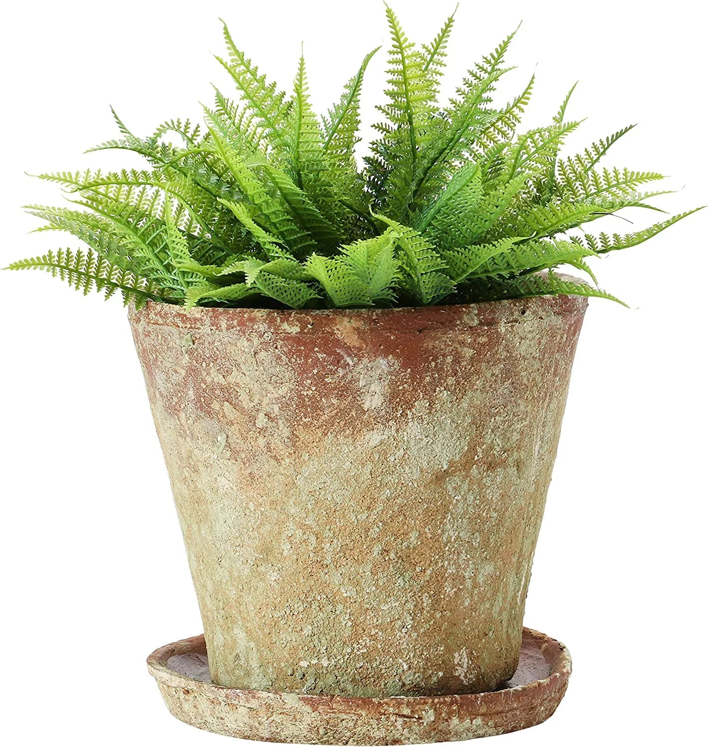 Creative Co-Op Cement Planter with Saucer; Distressed Terra-cotta Finish; Set of 2 (Holds 8" Pot)
