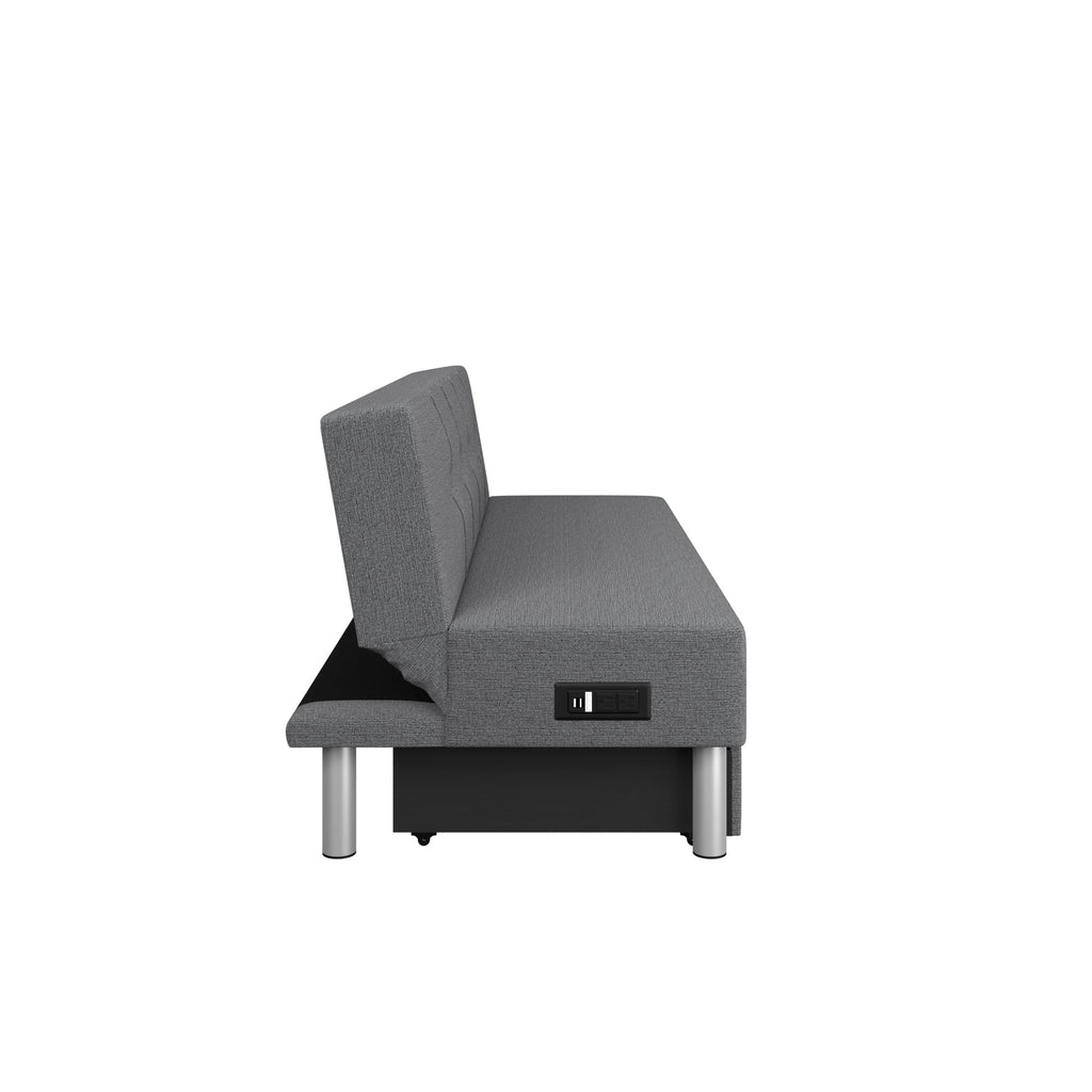 Serta Windsor Futon with Storage and Power; Gray Fabric