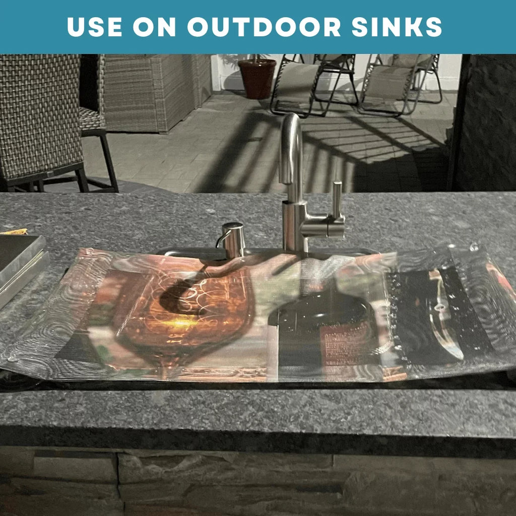Sink Out of Sight- Home Décor Kitchen Sink Cover; Hot/Cold Liquids and Debris pass through cover; 5 Designs; 2 adjustable sizes. Design: Jenny's Rose Size 39.5"X20" for double sink coverage -SK2-JR2-a